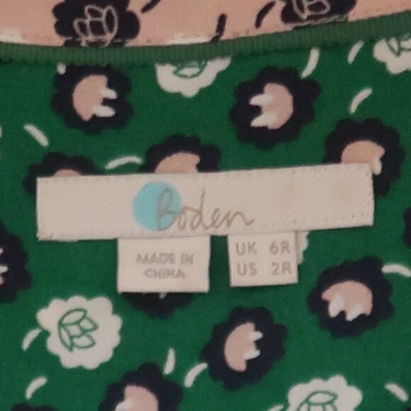 Boden Green Pink Floral 3/4 Sleeve Mini Dress Viscose Boho Spring Summer Size 2 - Picture 12 of 16